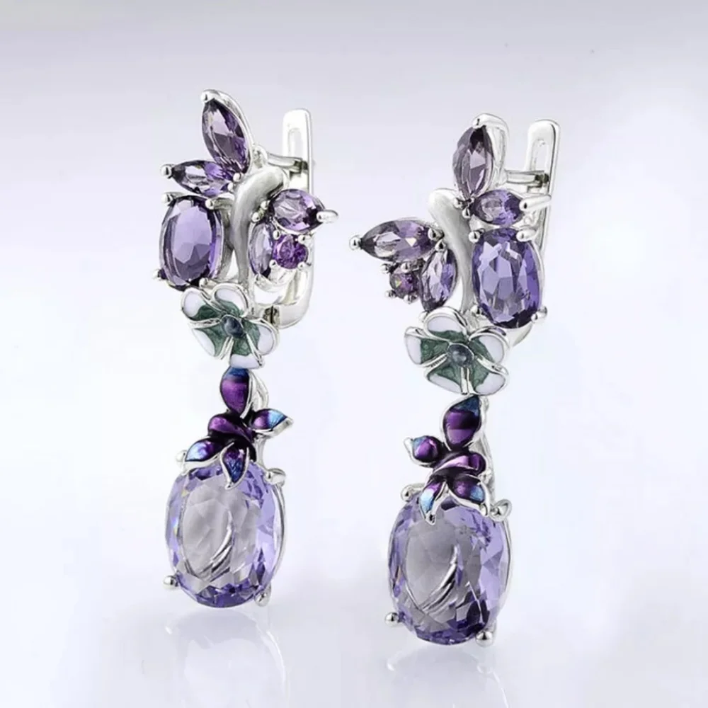 🎀925 Floral Butterfly Amathyst Earrings - Picture 9 of 9